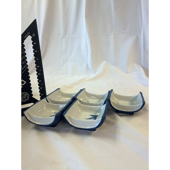 Set Of 5 Vintage Blue & White Ceramic Square Dishes With Handle Design - Picture 2 of 2